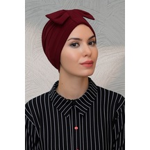 Hürrem Bone Bordo Pratik Hazır Geçmeli Tesettür Bone Sandy Kumaş Fiyonklu Büz (545490884) Bordo