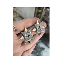 Vıp Seri Gold Detaylı Taşlı Yıldız Model Küpe Altın