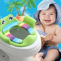 Sunshine011 Pembe Kurbağa Desenli Seyahat Çocuk Tuvalet Eğitim Koltuğu, Kolay Temizlenir Pembe