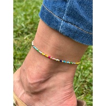 Dorika Renkli Boncuk Ayarlı Zincir Kadın Halhal Çok Renkli