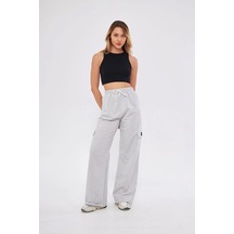 Lesa Wear Kargo Cepli Palazzo Pantolon Oversize Kesim Gri Melanj