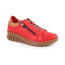 Mamma Mia Kadın Günlük Ayakkabı Hakiki Deri Kalın Dişli Taban Yandan Fermuarlı Bağcıklı Sneaker 26y-7755 Kırmızı-taba