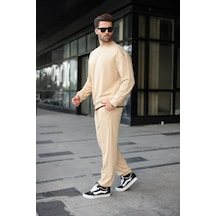 Madmext Bej Bisiklet Yaka Basic Erkek Eşofman Takımı E7323 Bej