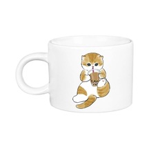 Kahve Içen Sevimli Kedi Porselen Lüks Fincan Beyaz