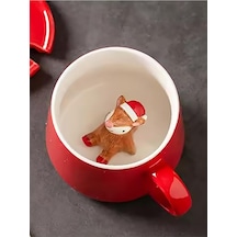 Mukko Home 3d Sevimli Kırmızı Başlıklı Hayvan Biblolu Porselen Kupa - 350ml Eğlenceli Ve Şık,kırmızı Beyaz - Çok Renkli
