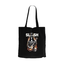 Slash Guitarist Skull Logo Siyah Fermuarlı Bez Çanta Gabardin