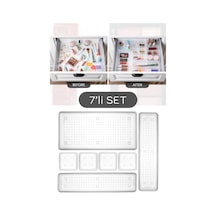 Meleni Home 7 Parça Modüler Organizer Set - Kozmetik Aksesuar Düzenleyici Şeffaf