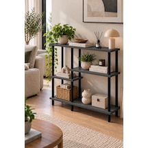Modern 4 Raflı Kitaplık Salon Düzenleyici Metal Ayaklı Dekoratif Kitaplık Ve Çok Amaçlı Raf Ünitesi Antrasit