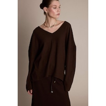 Defacto Relax Fit V Yaka Ribana Sweatshirt G6611ax25wnbn66 Kahve-bn66