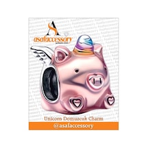 Unicorn Domuzcuk Charm Gümüş Kaplama Pembe
