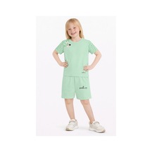 Name Baby & Kids Kız Çocuk Şortlu Yazlık Pijama Takımı Kedi Temalı Nbk-6144 Mint