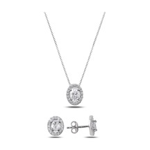 Zirkon Oval Tasarım 925 Ayar Gümüş Kadın Set