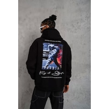 Erkek Astronot Baskılı Kapüşonlu Sweat - Siyah