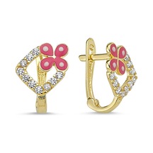Sembolgold Altın Çocuk Küpesi Kelebe Tasarım Pembe Mineli Bbk-2487