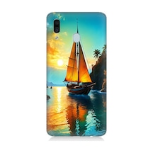 Samsung Galaxy A20 Uyumlu Gün Batımında Yelkenli Tekne Desenli Silikon Kılıf Çok Renkli
