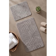 Buççin Online Mağaza Modern 2 Li Banyo Paspas Seti,kaymaz Taban,yumuşak Dokulu Polyester Gri Çok Renkli