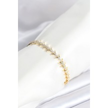 Pirinç Gold Renk Balık Sırtı Model Zirkon Taşlı Kadın Bileklik Çok Renkli