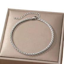 Çelik Bileklik Burgu Zincir Model 4 Mm Kalınlık 18 Cm Uzunluk 6 Cm Ek Ayarlanabilir Gümüş Silver Gümüş