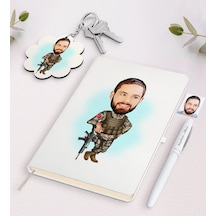 Kişiye Özel Asker Karikatürlü Beyaz Defter Kalem Ve Anahtarlık He N11.13920