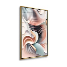 Krem Şeftali Katmanlı Dalgalar Gold Çerçeveli Cam Tablo