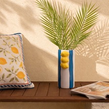 Deco Çizgili Limon Vazo - Mavi / Krem- 23x11 Cm Çok Renkli