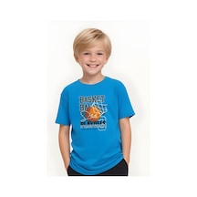 Fyk Kids Erkek Çocuk Yuvarlak Yaka Basketball Baskılı T-shirt Mavi