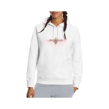 Diablo Baskılı Beyaz Kadın Kapşonlu Sweatshirt