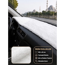 Beyaz Peluş 160x40 Cm Torpido Halısı Torpido Üstü Tüylü Cam Önü