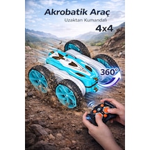 Uzaktan Kumandalı 360 Derece Dönen Akrobatik Şarj Edilebilir Işıklı Rc Oyuncak Araba Mavi Mavi