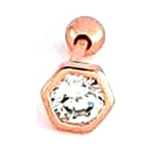 Zirkon Taş Detaylı 925 Ayar Gümüş Rose Beşgen Tragus Helix Piercing Altın