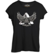 Eagle Flying Against A Triangle Siyah Kadın Tshirt 001