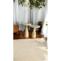 Wood Ahşap 2'li Set Ürgüp Mantar Yan Sehpa Modern Fiskos / Naturel Renk / Zigon Sehpa Vernikli Kahverengi