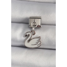 316l Çelik Gümüş Renk Sallantı Beyaz Kuğu Model Nomination Charm - Tj-bc1160 Diğer