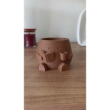 Bezos 3d Baskı Kitap Okuyan Saksı - Kupa Tutan Sevimli Saksı-kahverengi Dmc