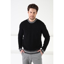 Ferraro Siyah/Füme Bisiklet Yaka %100 Kuzu Yünü Erkek Kazak Siyah Füme Füme - Siyah