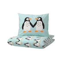 Çocuk Nevresim Takımı MeridyenDukkan Açık Turkuaz Renk Penguen Temalı 150x200Cm