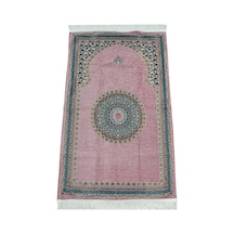 Pembe Geleneksel Motifli Örgü Saçaklı Mihraplı Astarlı Şönil Seccade 001