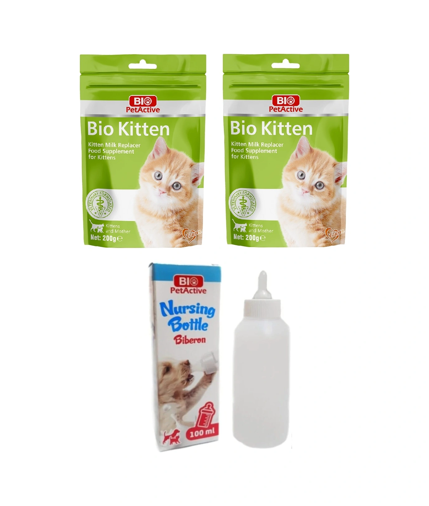 Bio Petactive Kitten Milk Powder Yavru Kedi Süt Tozu 200 G X 2 Adet + Biberon Seti