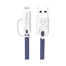 Apple Uyumlu iPhone Lightning Micro Usb Akıllı Şarj Data Kablosu Mavi