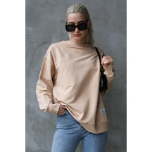 Madmext Bej Basic Oversize Kadın Sweatshirt Mg1686 Bej