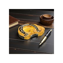 Zeytin Ağacı El Yapımı Ahşap Puro Küllüğü Gümüş Renk Metal Detaylı 18x18 Cm