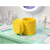 3d Baskı Kabartma Kalp Desenli Kapaklı Kalemlik - Masaüstü Organizer - Sarı Diğer