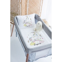 Lilabio %100 Pamuk Saten İsme Özel İsimli 70x120 Park Yatak Nevresim Seti Unicorn Gökkuşağı