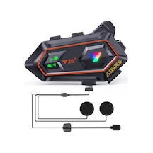 Y20 2x 1000m Telsiz Mesafeli Özellikli 2 Kişi Bağlantılı Bluetooth Kask Kulaklık Ekranlı Fenerli Motosiklet Interkom
