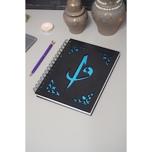 Elif Vav Siyah Ahşap Kapaklı Defter - Ajanda - Günlük - Dini Çizgisiz Defter - A5 Notebook