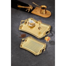 Cooker 2'li Evenia Metal Dikdörtgen Gold Sunum Tepsisi 49x30- 37x23