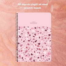 Çizgili A4 80 Yaprak Plastik Kapak Telli Defter Terazzo Keskin Color Pembe