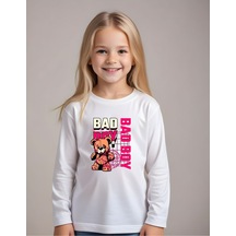 Fyk Kids Kız Çocuk Bad Boy Yazı Baskılı Yuvarlak Yaka Sweatshirt Beyaz