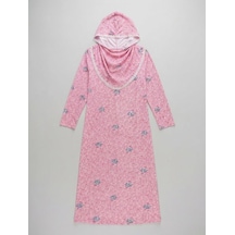 Pembe Dantel Detaylı Kapüşonlu Ve Eşarplı Namaz Elbisesi L