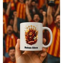 Bk Gift Kişiye Özel Sarı Kırmızı 5 Yıldız Aslan Taraftar Tasarımlı Beyaz Kupa Bardak-5, Taraftar Hediyesi, Doğum Günü Hediyesi, Arkadaşa Hediye Kobitm